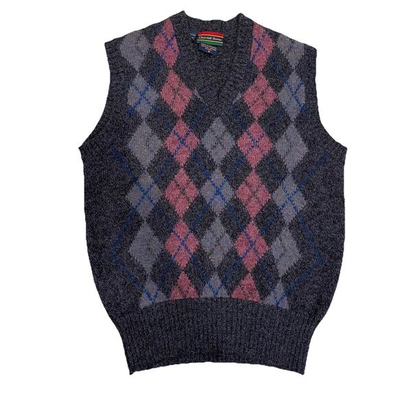 Vintage Mens Sweater Vest M Wool Argyle Patterned Preppy Layering Winter Warm - Picture 1 of 6